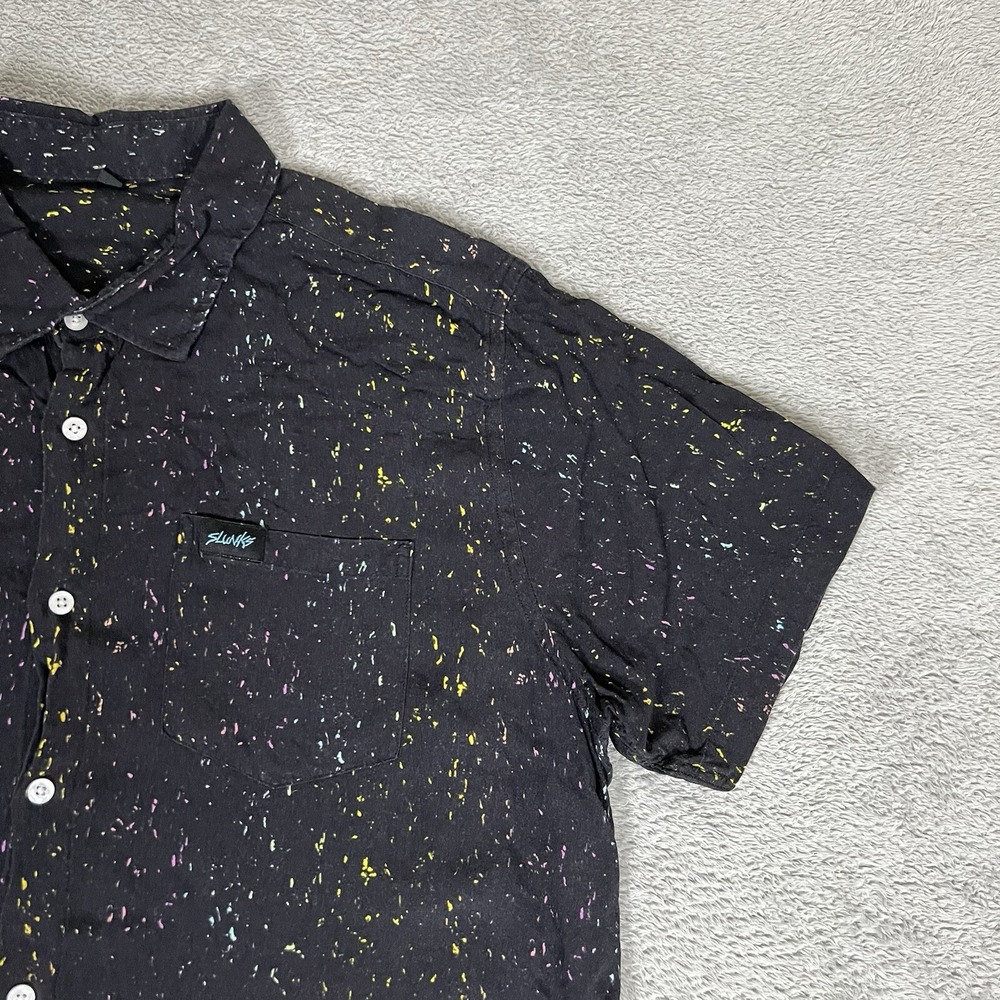 Slunks Shirt Mens Extra Large Beach Casual Short Sleeve Button Up Rayon Black - Picture 6 of 11